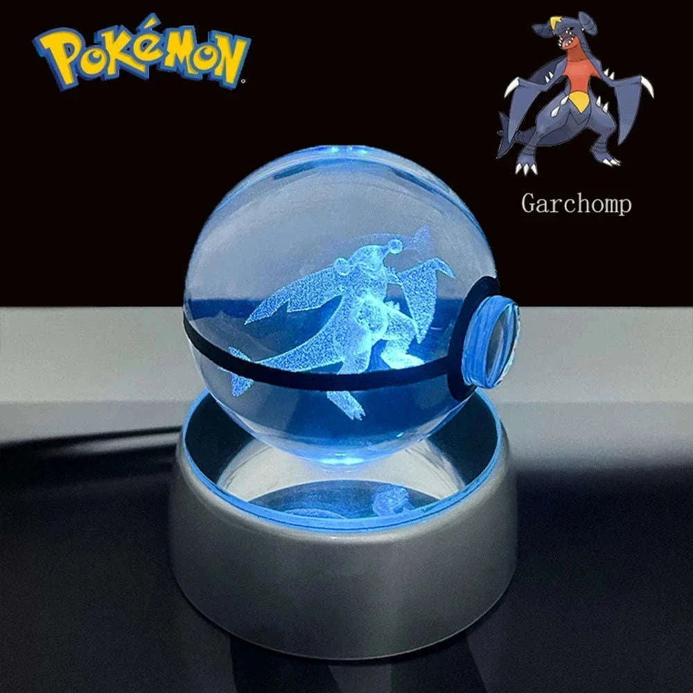 Pokemon 3D Crystal Ball Pikachu Gengar Eevee Mewtwo Anime Pokeball with Led Night Light Base