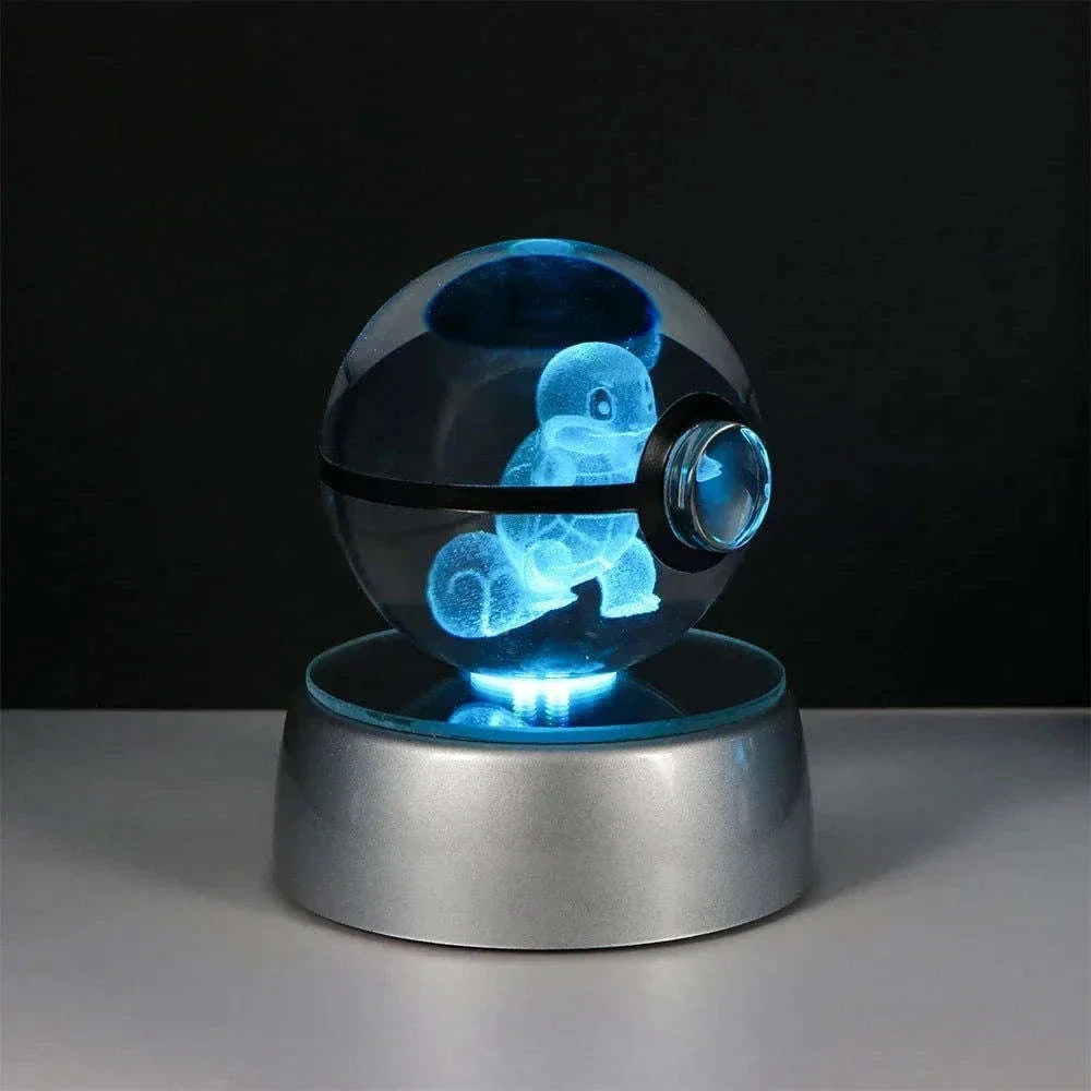 Pokemon 3D Crystal Ball Pikachu Gengar Eevee Mewtwo Anime Pokeball with Led Night Light Base
