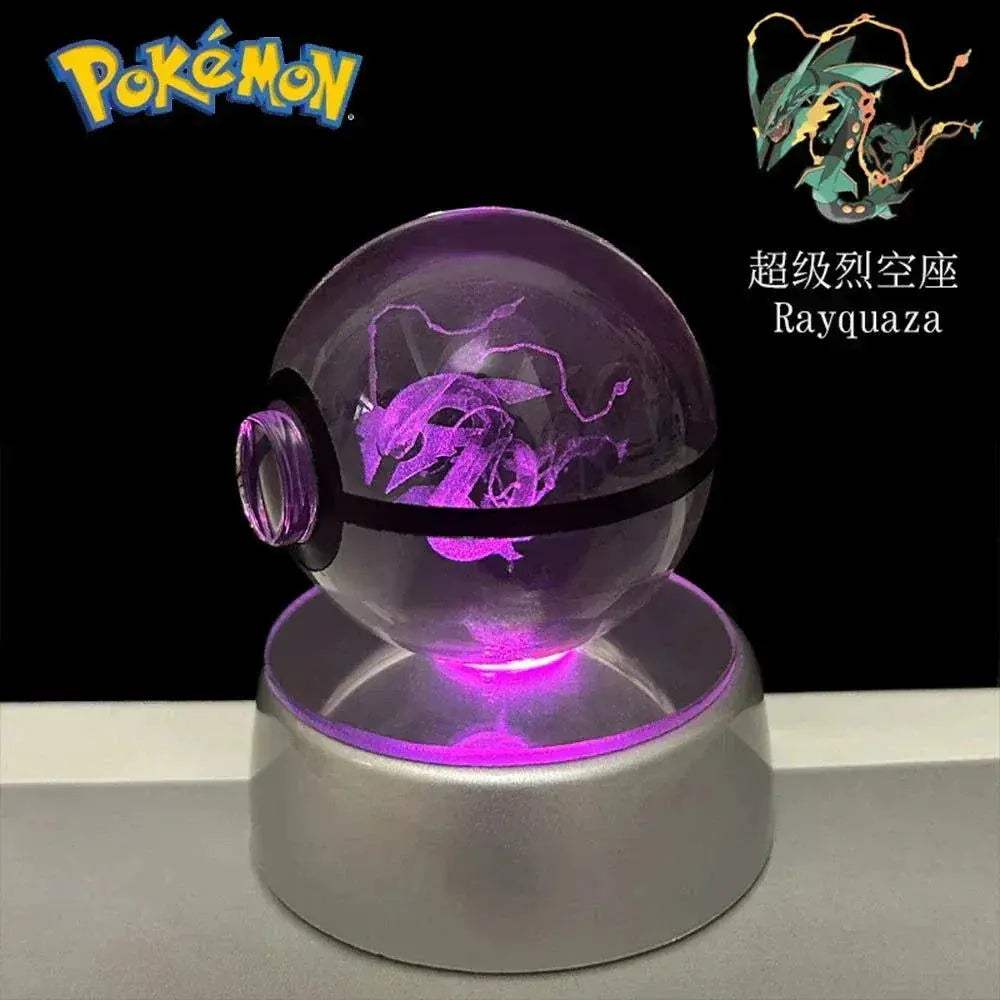 Pokemon 3D Crystal Ball Pikachu Gengar Eevee Mewtwo Anime Pokeball with Led Night Light Base - CLOUDANIMESTUDIO