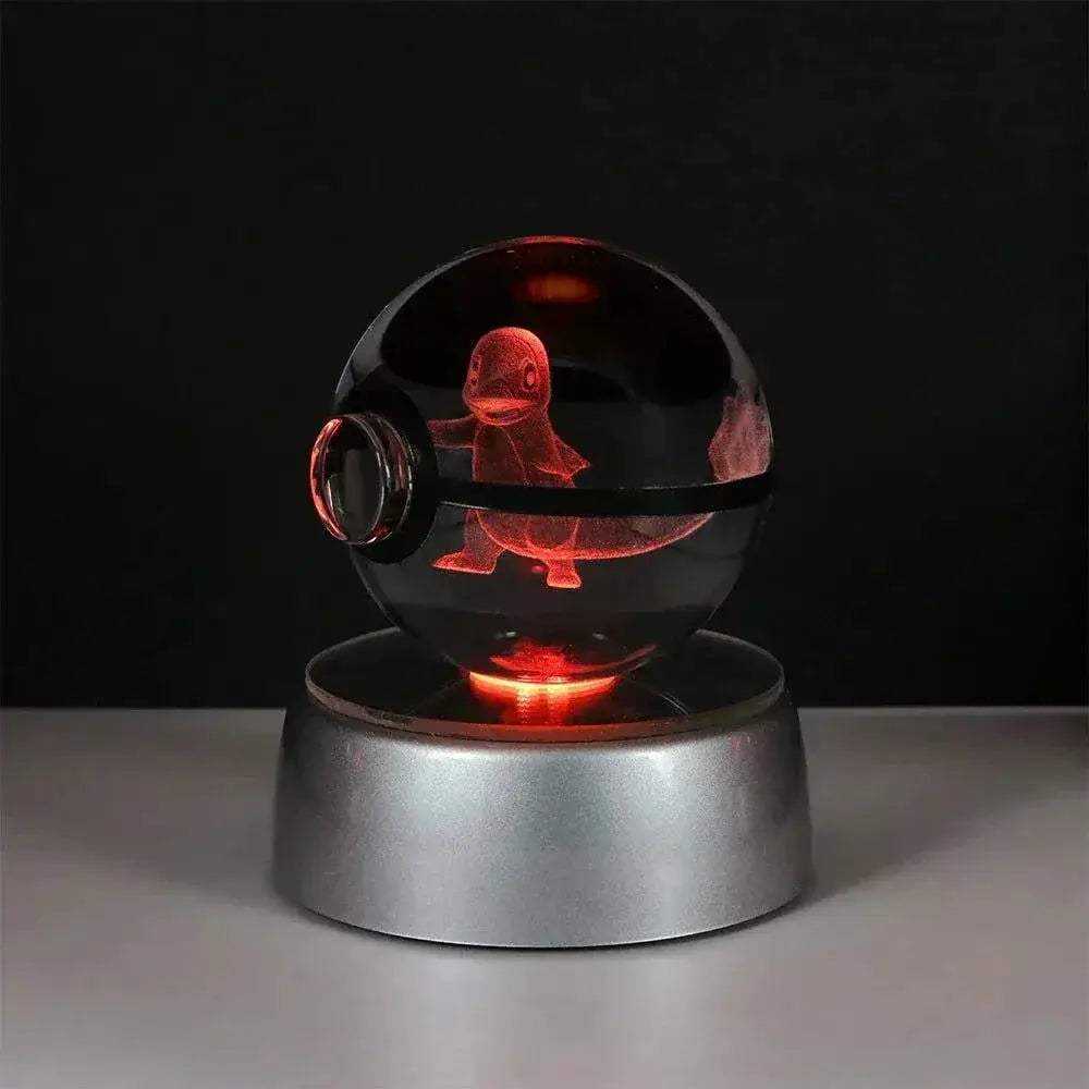Pokemon 3D Crystal Ball Pikachu Gengar Eevee Mewtwo Anime Pokeball with Led Night Light Base - CLOUDANIMESTUDIO