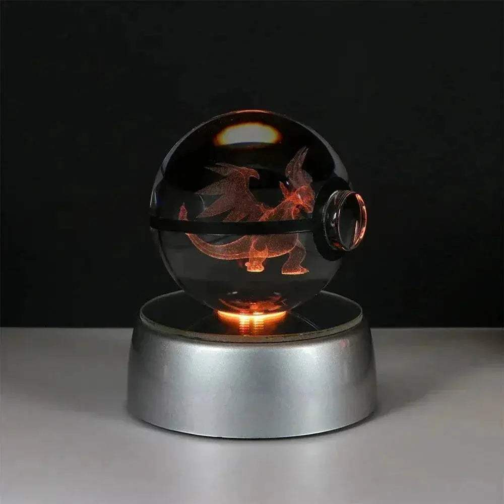 Pokemon 3D Crystal Ball Pikachu Gengar Eevee Mewtwo Anime Pokeball with Led Night Light Base - CLOUDANIMESTUDIO