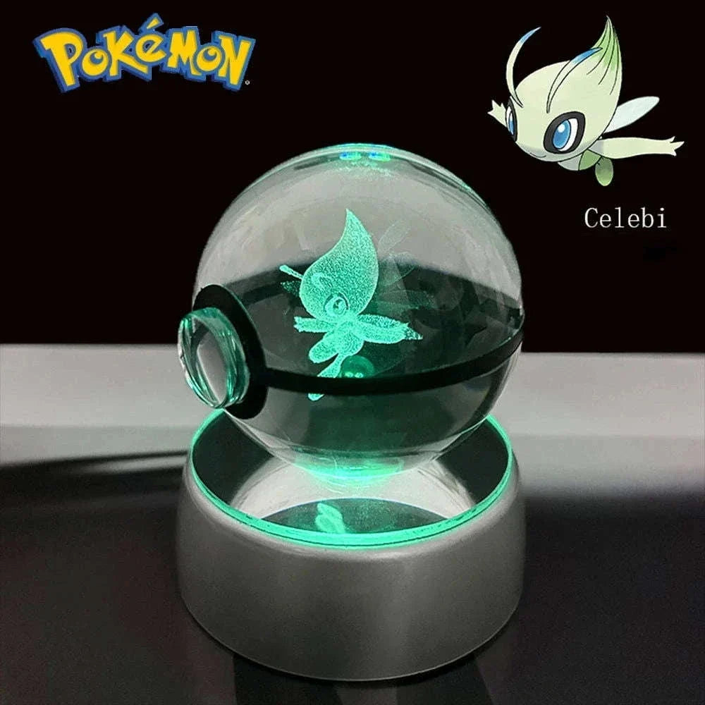 Pokemon 3D Crystal Ball Pikachu Gengar Eevee Mewtwo Anime Pokeball with Led Night Light Base