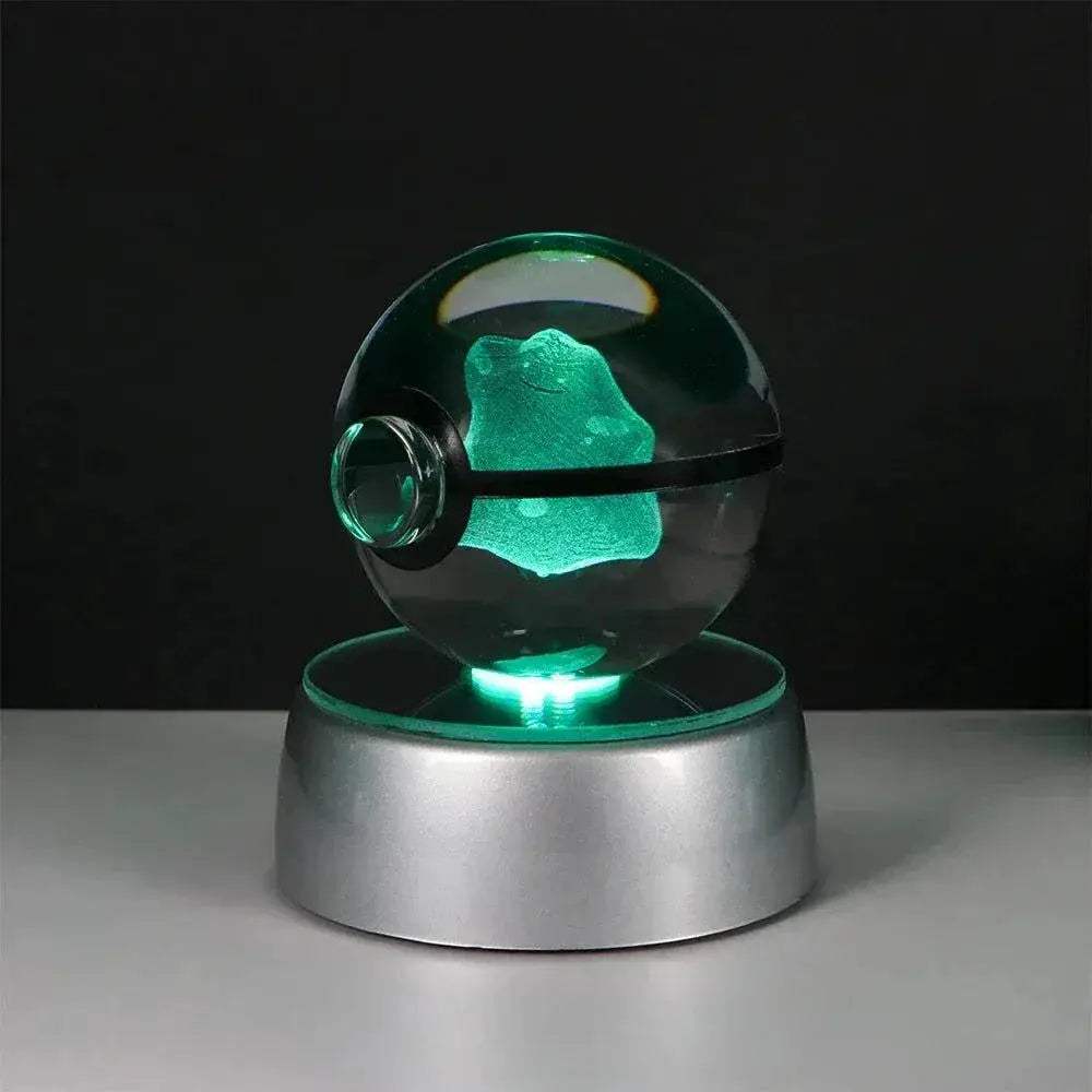 Pokemon 3D Crystal Ball Pikachu Gengar Eevee Mewtwo Anime Pokeball with Led Night Light Base - CLOUDANIMESTUDIO