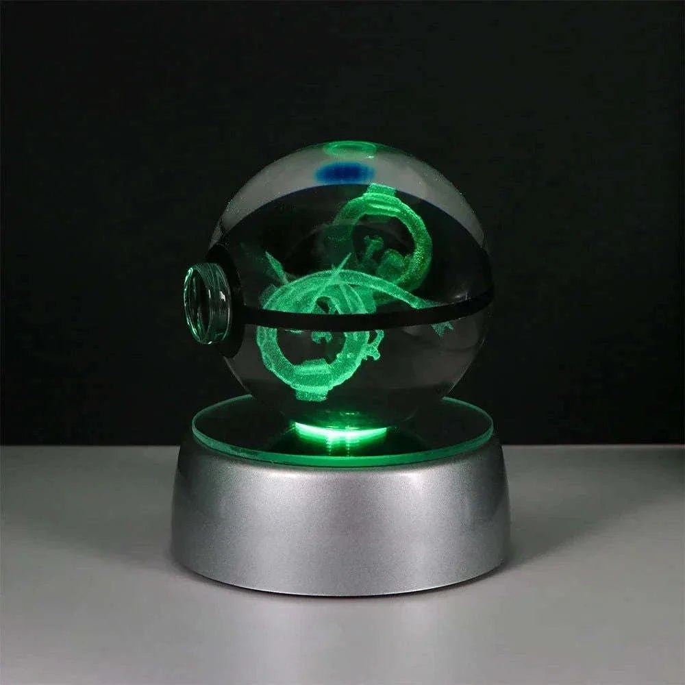 Pokemon 3D Crystal Ball Pikachu Gengar Eevee Mewtwo Anime Pokeball with Led Night Light Base