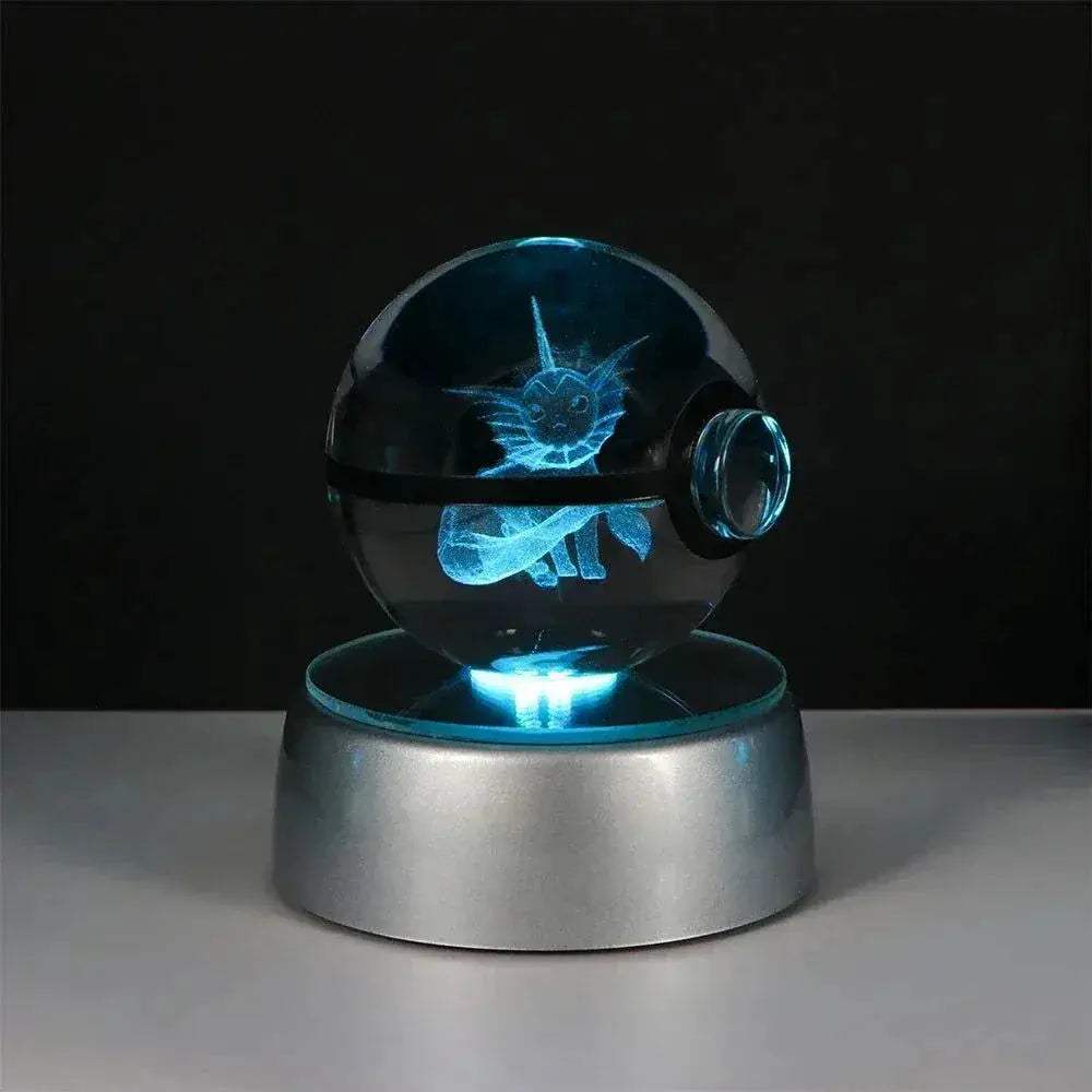 Pokemon 3D Crystal Ball Pikachu Gengar Eevee Mewtwo Anime Pokeball with Led Night Light Base - CLOUDANIMESTUDIO