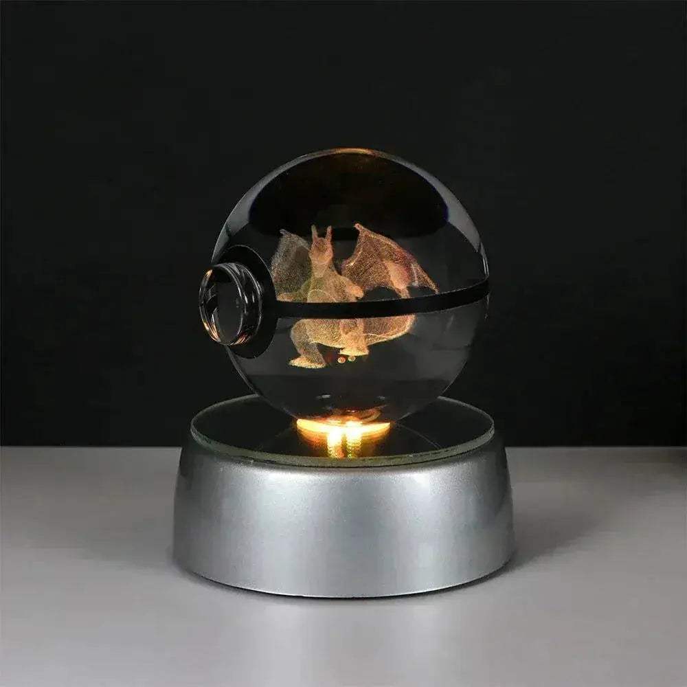 Pokemon 3D Crystal Ball Pikachu Gengar Eevee Mewtwo Anime Pokeball with Led Night Light Base - CLOUDANIMESTUDIO
