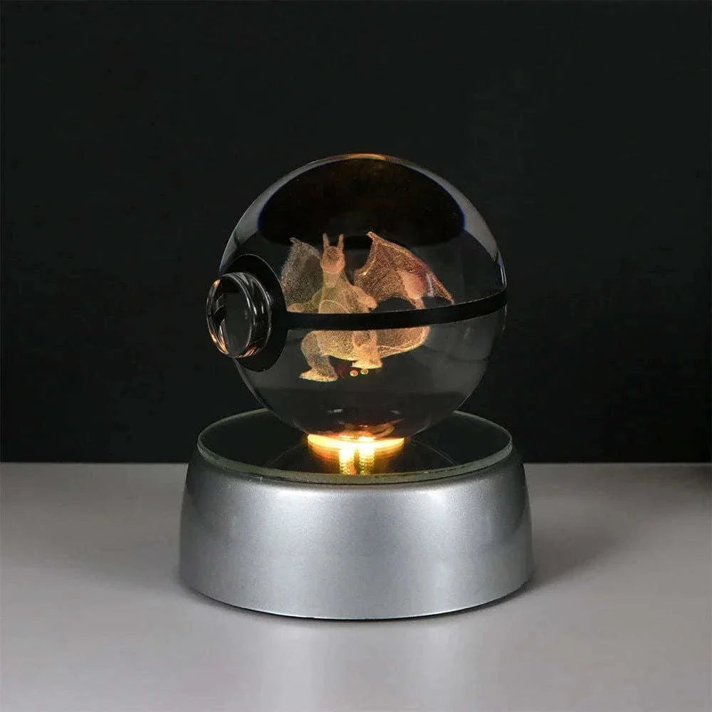 Pokemon 3D Crystal Ball Pikachu Gengar Eevee Mewtwo Anime Pokeball with Led Night Light Base