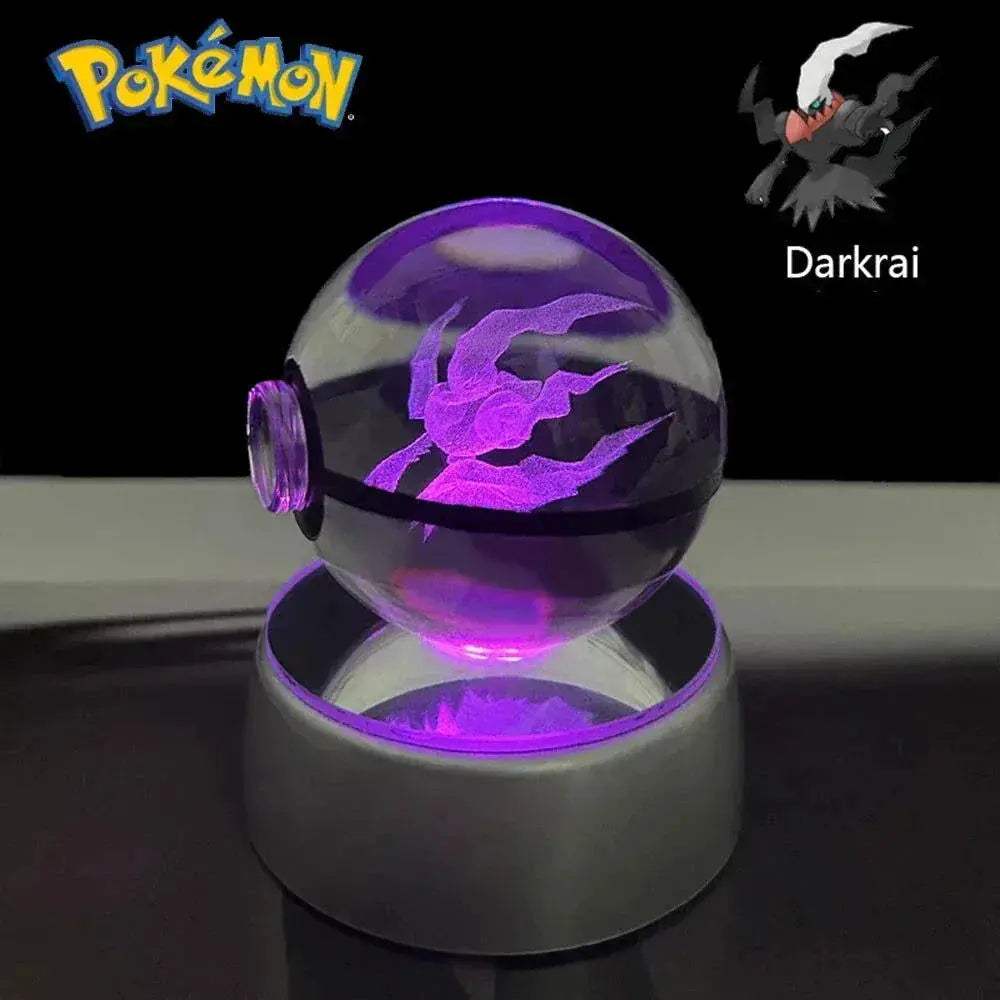 Pokemon 3D Crystal Ball Pikachu Gengar Eevee Mewtwo Anime Pokeball with Led Night Light Base - CLOUDANIMESTUDIO