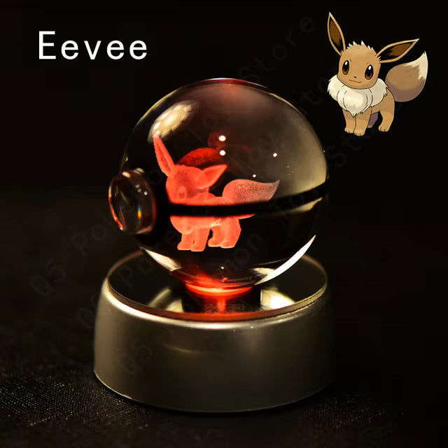 Pokemon 3D Crystal Pokeball with LED Light Base, Kids Anime Toy Gifts 2 in