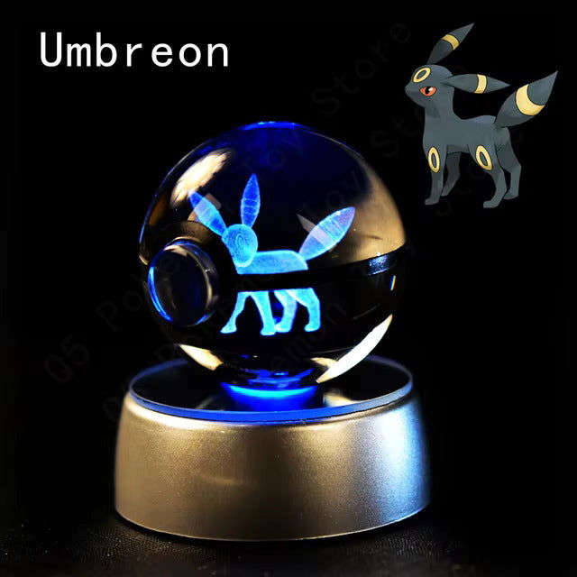 Pokemon 3D Crystal Pokeball with LED Light Base, Kids Anime Toy Gifts 2 in
