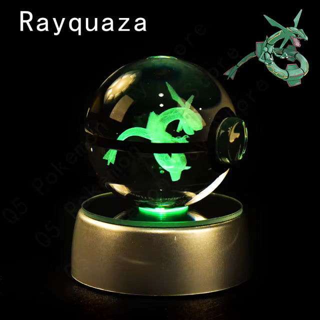 Pokemon 3D Crystal Pokeball with LED Light Base, Kids Anime Toy Gifts 2 in