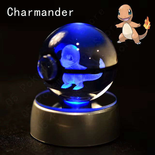 Pokemon 3D Crystal Pokeball with LED Light Base, Kids Anime Toy Gifts 2 in