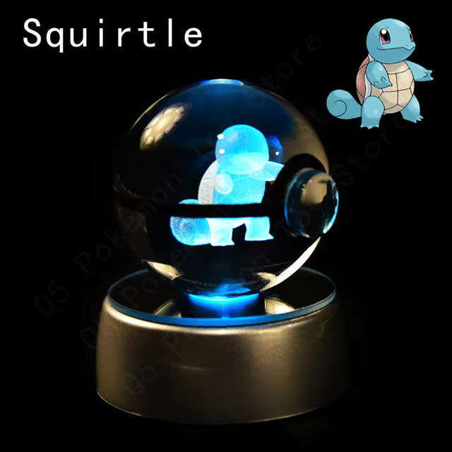 Pokemon 3D Crystal Pokeball with LED Light Base, Kids Anime Toy Gifts 2 in