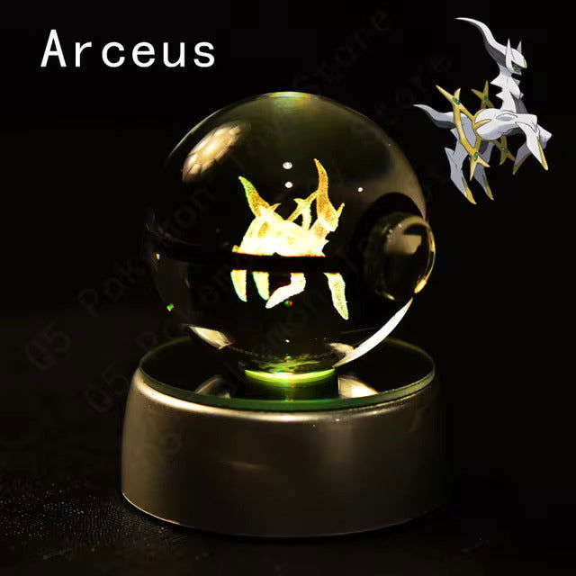Pokemon 3D Crystal Pokeball with LED Light Base, Kids Anime Toy Gifts 2 in