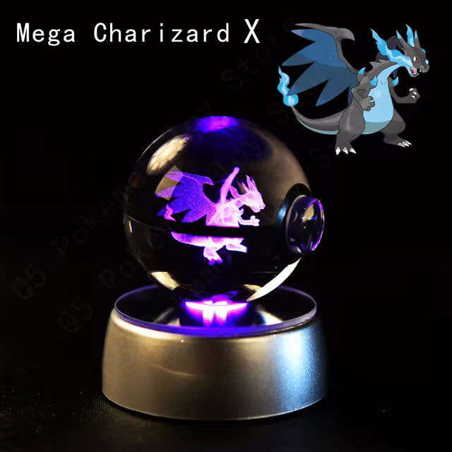 Pokemon 3D Crystal Pokeball with LED Light Base, Kids Anime Toy Gifts 2 in