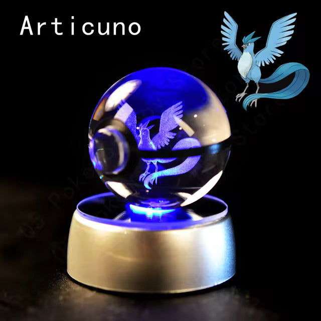 Pokemon 3D Crystal Pokeball with LED Light Base, Kids Anime Toy Gifts 2 in
