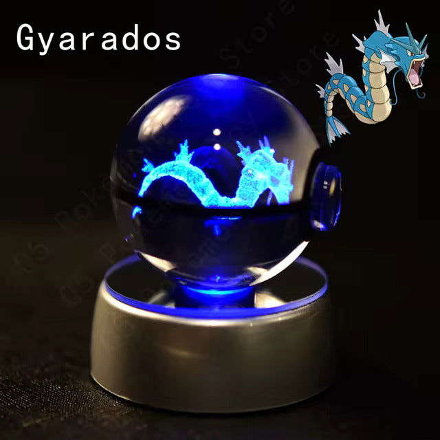 Pokemon 3D Crystal Pokeball with LED Light Base, Kids Anime Toy Gifts 2 in
