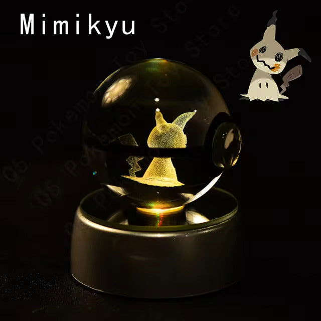 Pokemon 3D Crystal Pokeball with LED Light Base, Kids Anime Toy Gifts 2 in