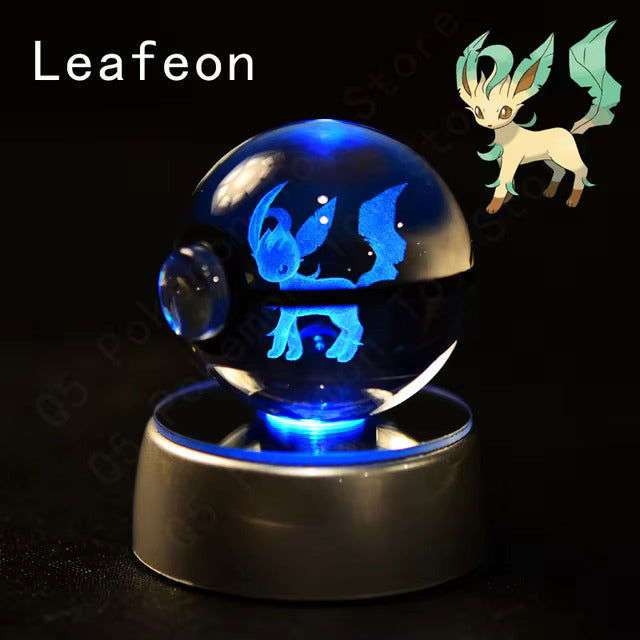 Pokemon 3D Crystal Pokeball with LED Light Base, Kids Anime Toy Gifts 2 in