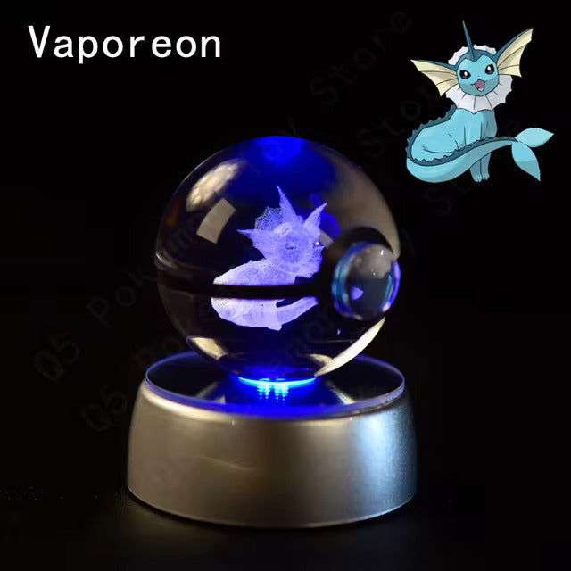 Pokemon 3D Crystal Pokeball with LED Light Base, Kids Anime Toy Gifts 2 in
