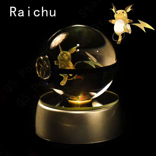 Pokemon 3D Crystal Pokeball with LED Light Base, Kids Anime Toy Gifts 2 in