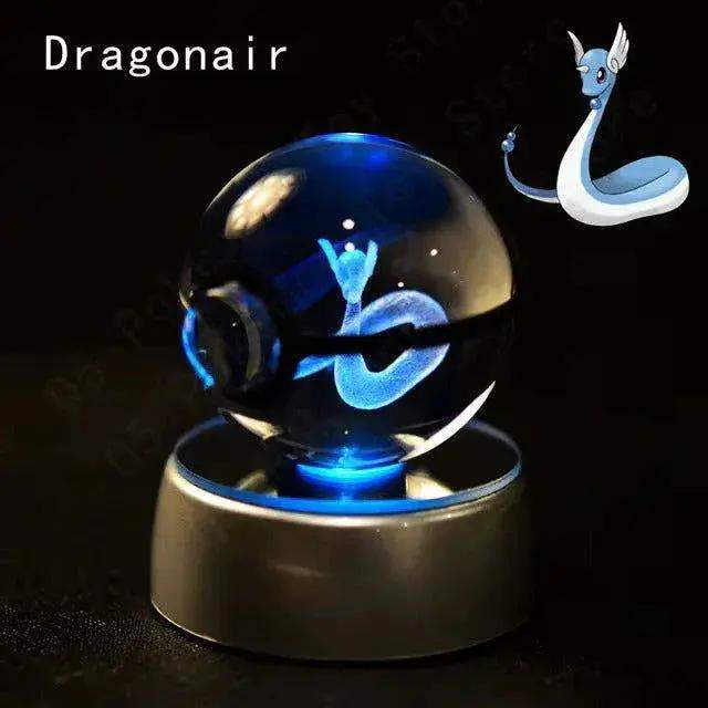 Pokemon 3D Crystal Pokeball with LED Light Base, Kids Anime Toy Gifts 2 in - CLOUDANIMESTUDIO