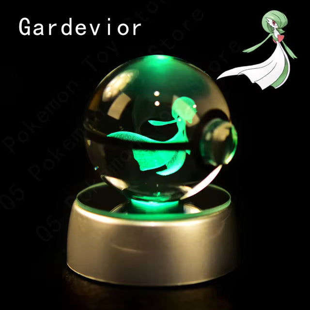 Pokemon 3D Crystal Pokeball with LED Light Base, Kids Anime Toy Gifts 2 in