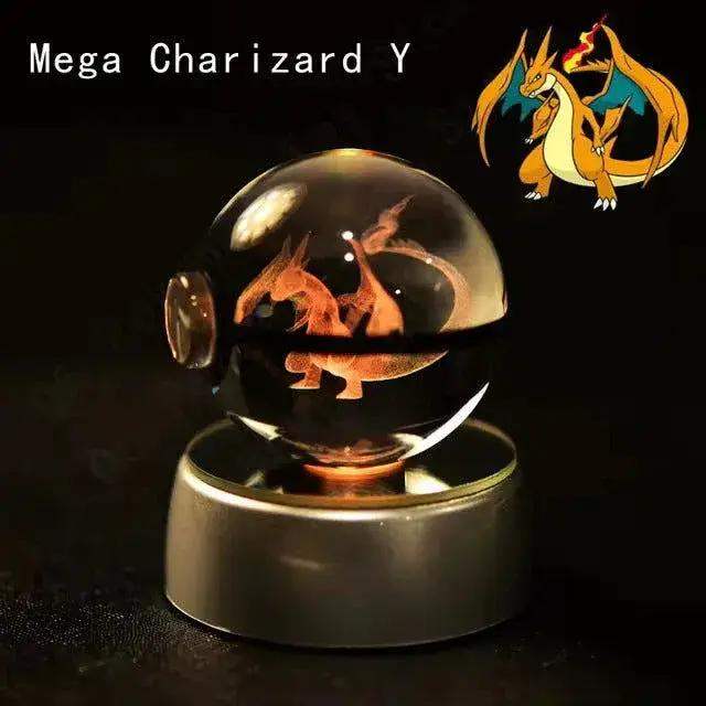 Pokemon 3D Crystal Pokeball with LED Light Base, Kids Anime Toy Gifts 2 in - CLOUDANIMESTUDIO