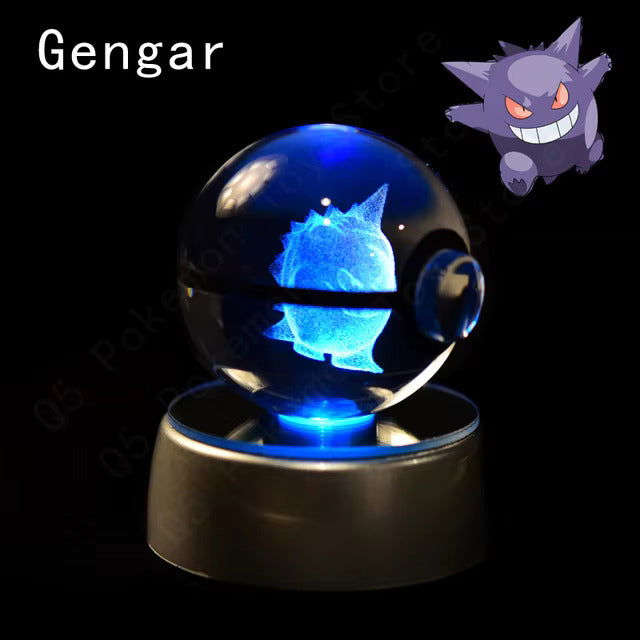 Pokemon 3D Crystal Pokeball with LED Light Base, Kids Anime Toy Gifts 2 in
