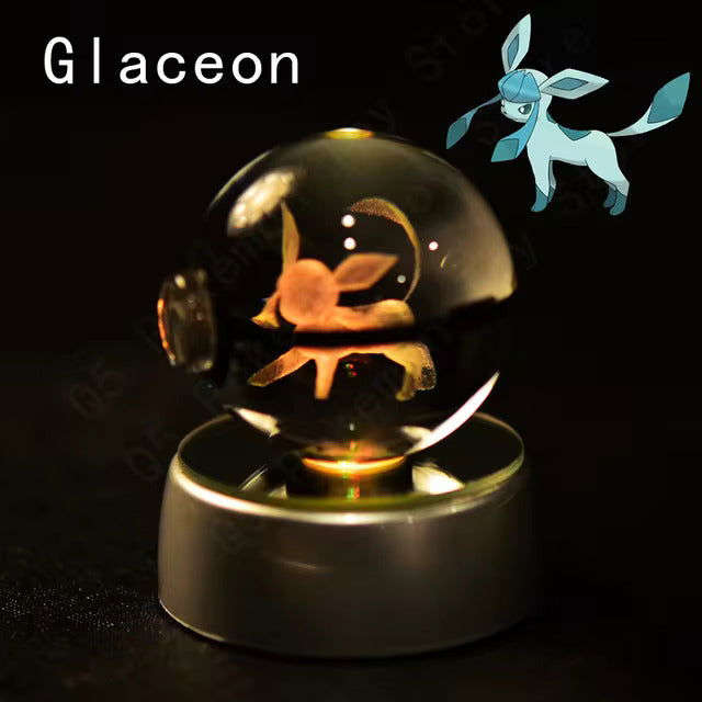 Pokemon 3D Crystal Pokeball with LED Light Base, Kids Anime Toy Gifts 2 in