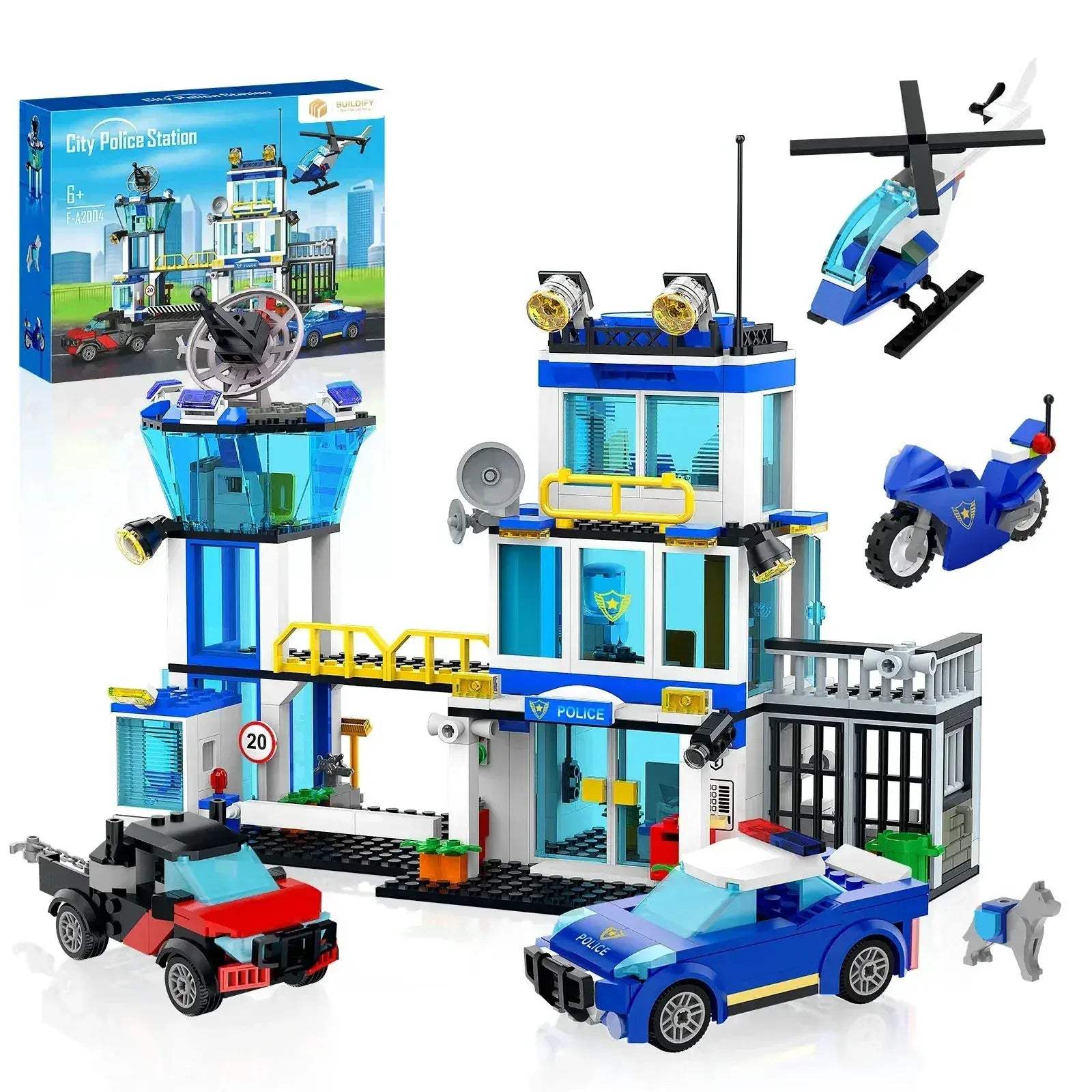 Police Station STEM Building Set With Helicopter Vehicles - ToylandEU