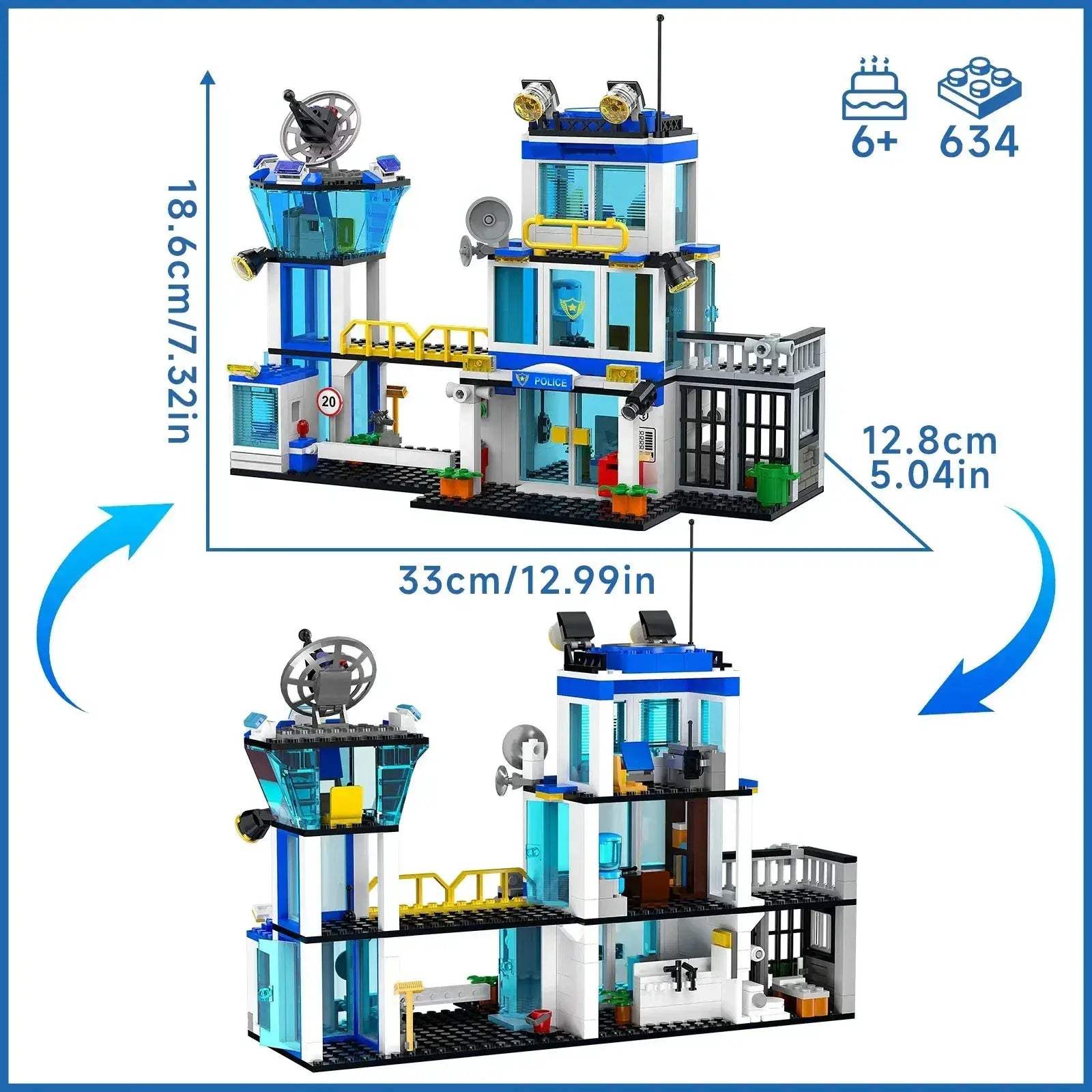 Police Station STEM Building Set With Helicopter Vehicles - ToylandEU