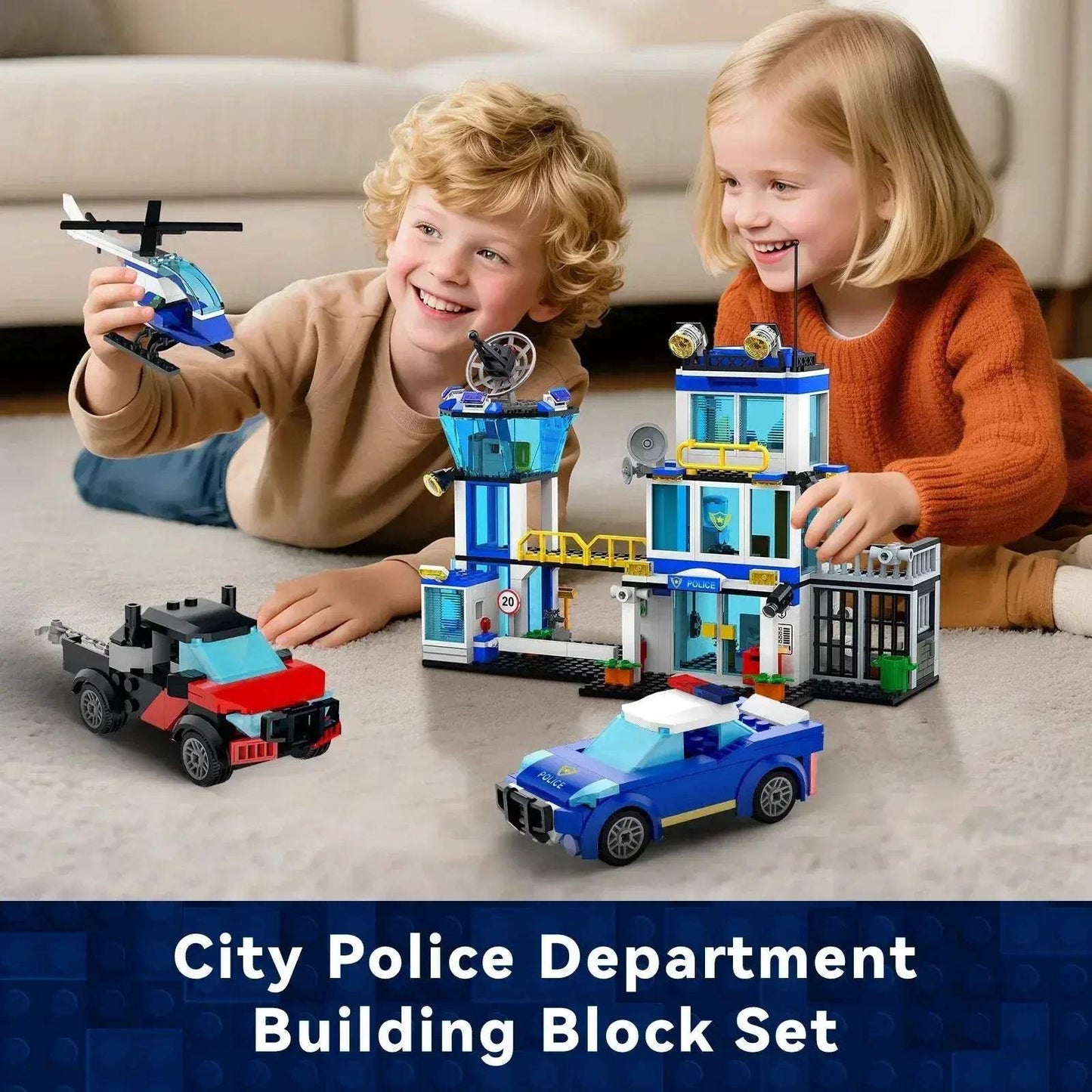 Police Station STEM Building Set With Helicopter Vehicles - ToylandEU