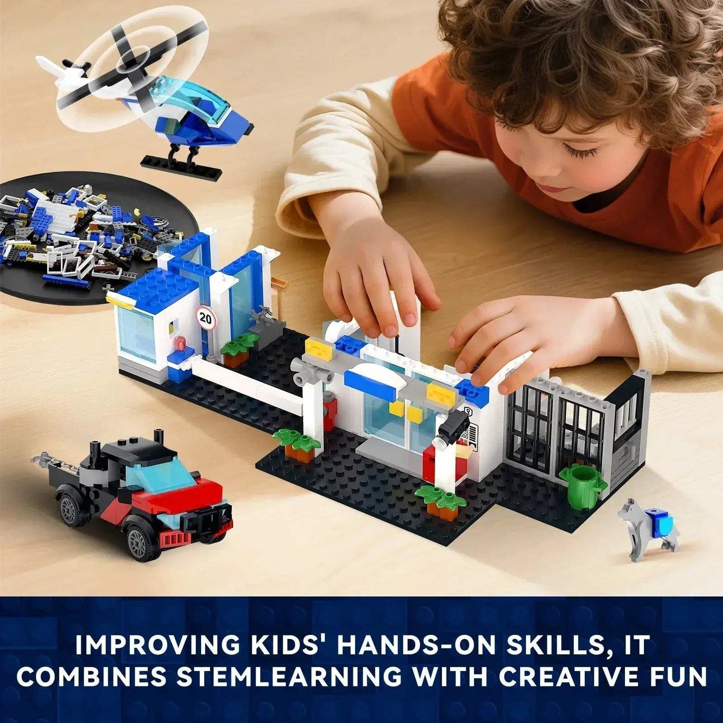 Police Station STEM Building Set With Helicopter Vehicles - ToylandEU