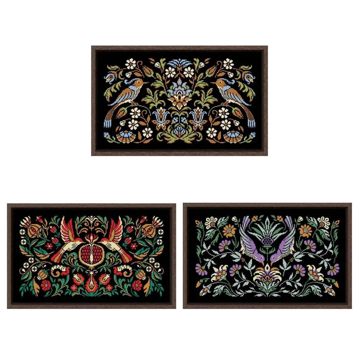  Pomegranate Bird Night Songs Cross Stitch Kit - DIY Handmade Embroidery on Black Canvas Cloth with Cotton Thread (18ct, 14ct, 11ct) -  ToylandEU™