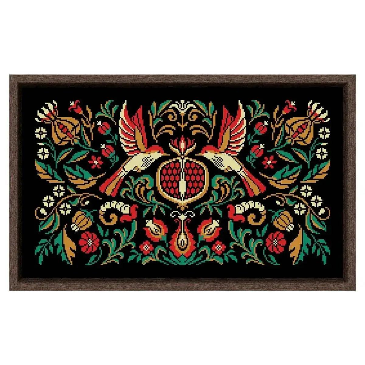  Pomegranate Bird Night Songs Cross Stitch Kit - DIY Handmade Embroidery on Black Canvas Cloth with Cotton Thread (18ct, 14ct, 11ct) -  ToylandEU™