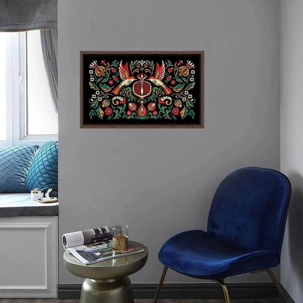  Pomegranate Bird Night Songs Cross Stitch Kit - DIY Handmade Embroidery on Black Canvas Cloth with Cotton Thread (18ct, 14ct, 11ct) -  ToylandEU™