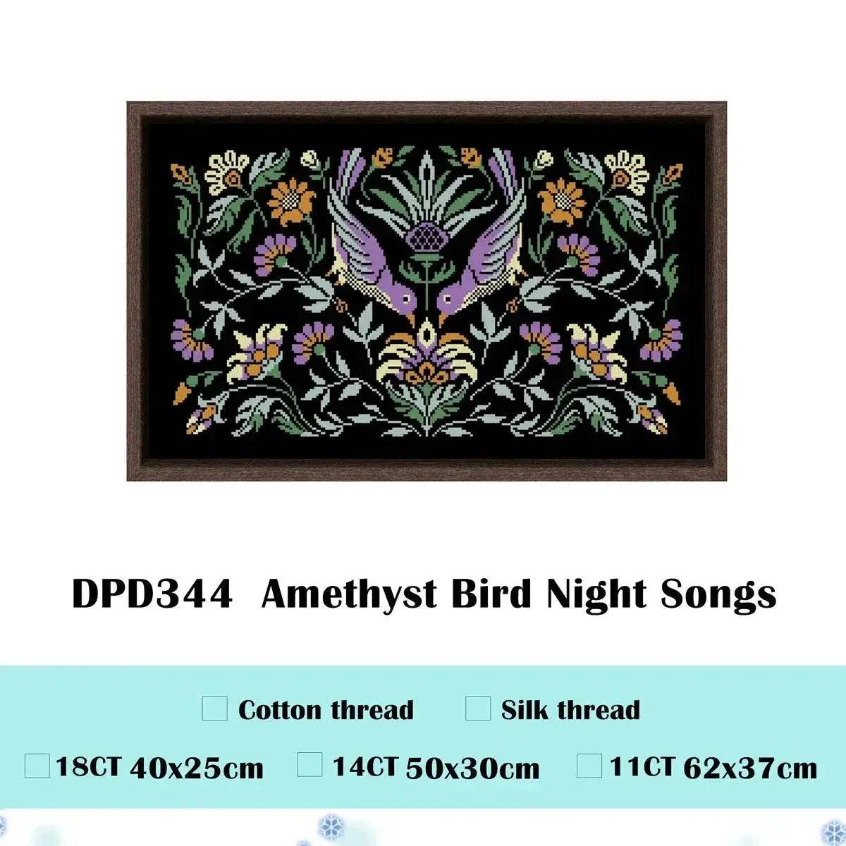  Pomegranate Bird Night Songs Cross Stitch Kit - DIY Handmade Embroidery on Black Canvas Cloth with Cotton Thread (18ct, 14ct, 11ct) -  ToylandEU™