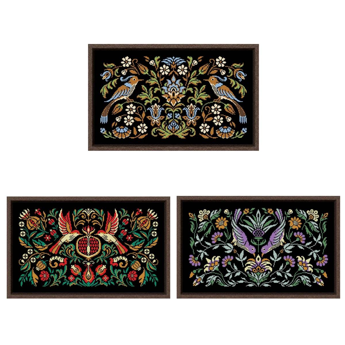 Pomegranate Bird Night Songs Cross Stitch Kit - DIY Handmade Embroidery on Black Canvas Cloth with Cotton Thread (18ct, 14ct, 11ct) - ToylandEU