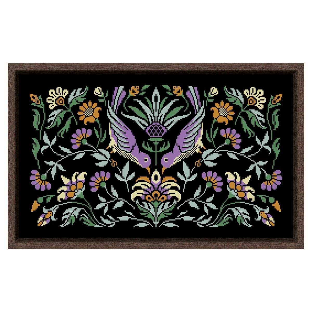 Pomegranate Bird Night Songs Cross Stitch Kit - DIY Handmade Embroidery on Black Canvas Cloth with Cotton Thread (18ct, 14ct, 11ct) - ToylandEU