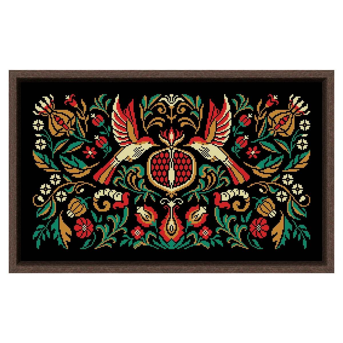 Pomegranate Bird Night Songs Cross Stitch Kit - DIY Handmade Embroidery on Black Canvas Cloth with Cotton Thread (18ct, 14ct, 11ct) - ToylandEU