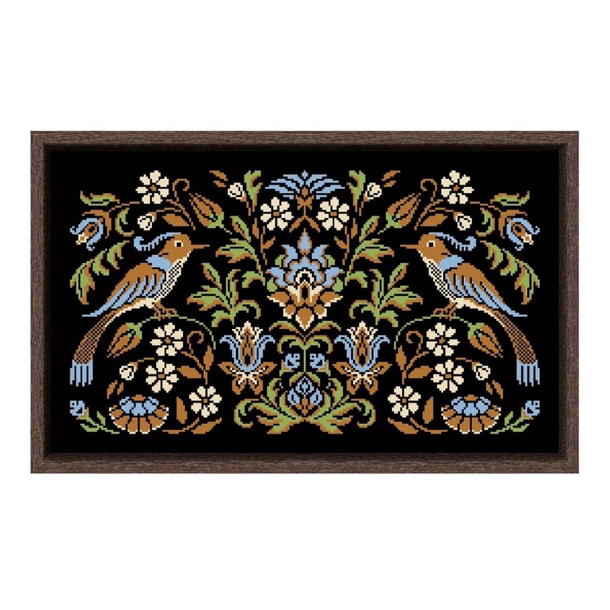 Pomegranate Bird Night Songs Cross Stitch Kit - DIY Handmade Embroidery on Black Canvas Cloth with Cotton Thread (18ct, 14ct, 11ct) - ToylandEU