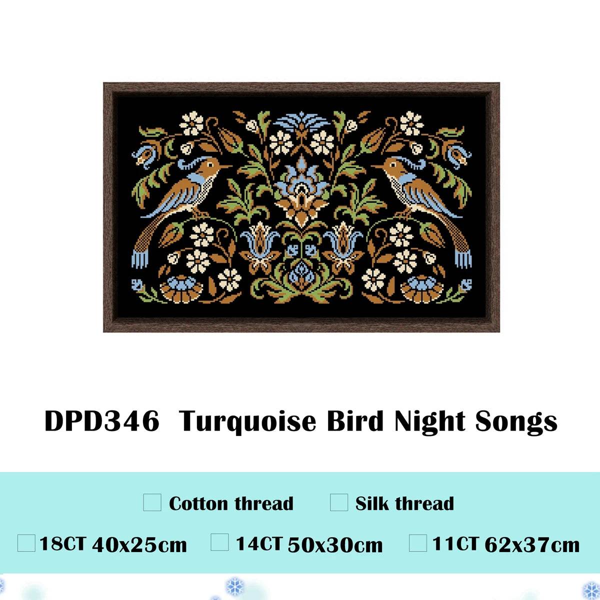 Pomegranate Bird Night Songs Cross Stitch Kit - DIY Handmade Embroidery on Black Canvas Cloth with Cotton Thread (18ct, 14ct, 11ct) - ToylandEU