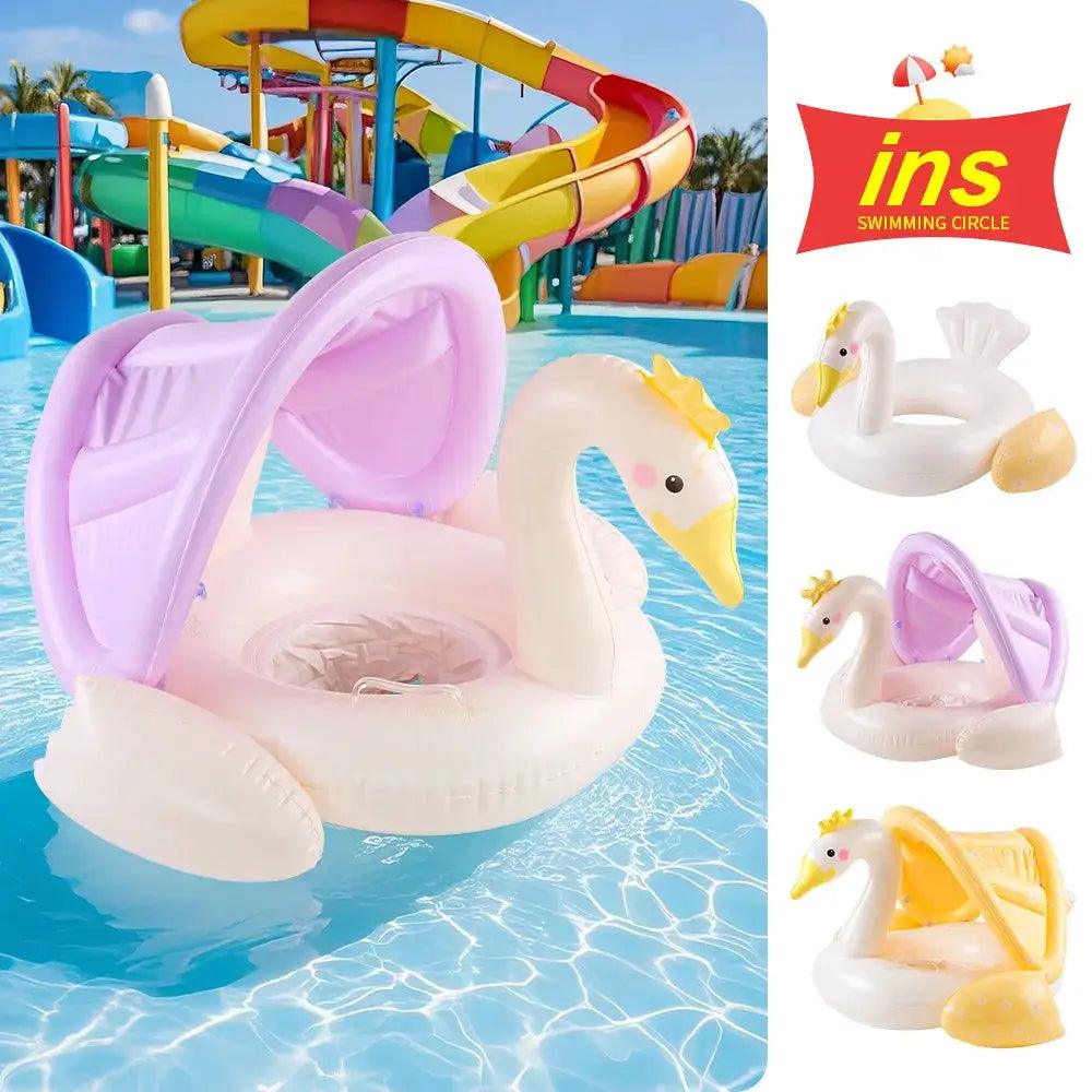  Sunshade Swim Ring With Canopy Pool Float Deluxe Swan -  ToylandEU™
