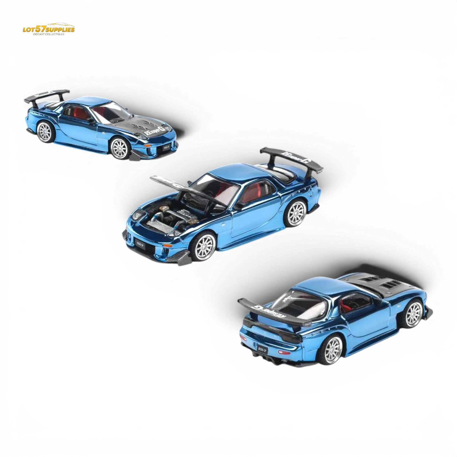 Pop Race Mazda RX-7 Re-Amemiya Blue Chrome 1:64 - ToylandEU
