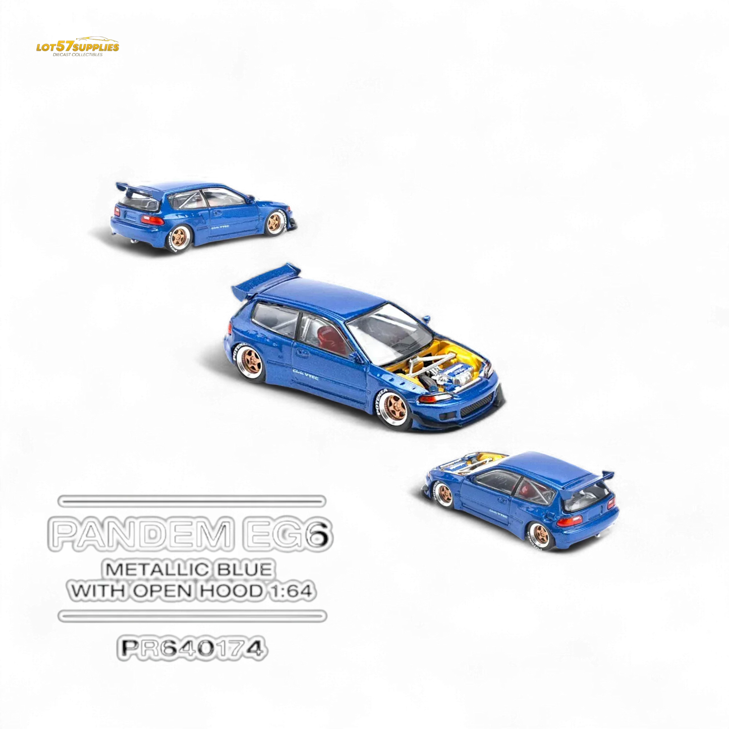 Pop Race Pandem Civic EG6 Metallic Blue w/ Openable hood 1:64 - ToylandEU