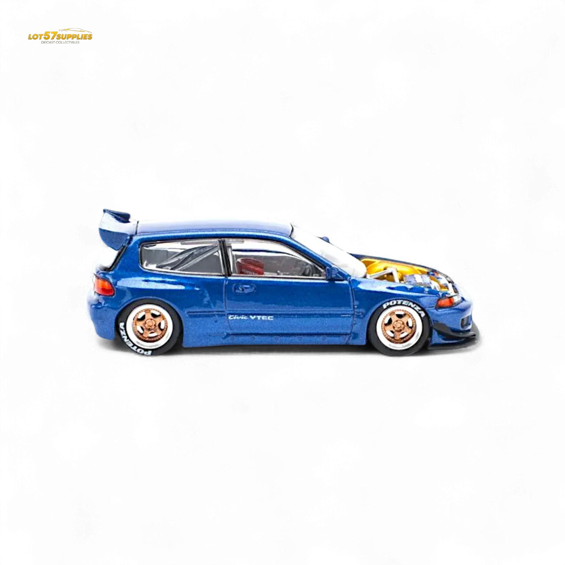 Pop Race Pandem Civic EG6 Metallic Blue w/ Openable hood 1:64 - ToylandEU