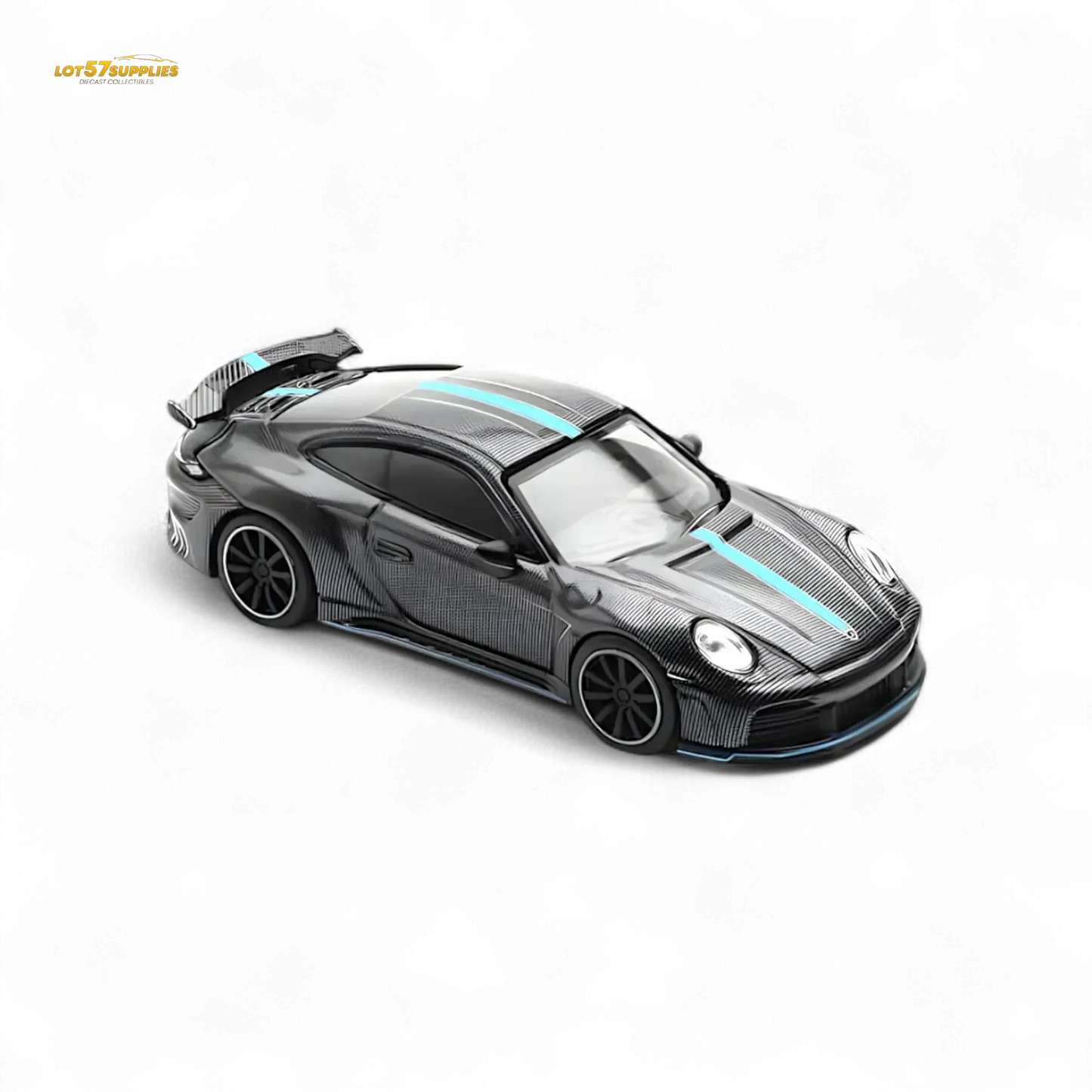 PopRace Porsche 992 Stinger GTR Carbon Edition - Carbon Grey Blue Line 1:64 - ToylandEU