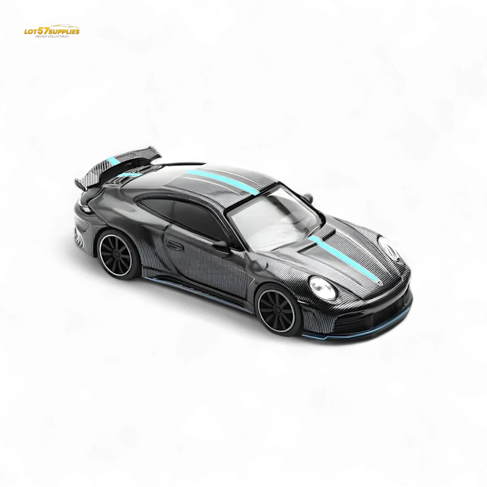 PopRace Porsche 992 Stinger GTR Carbon Edition - Carbon Grey Blue Line 1:64 - ToylandEU