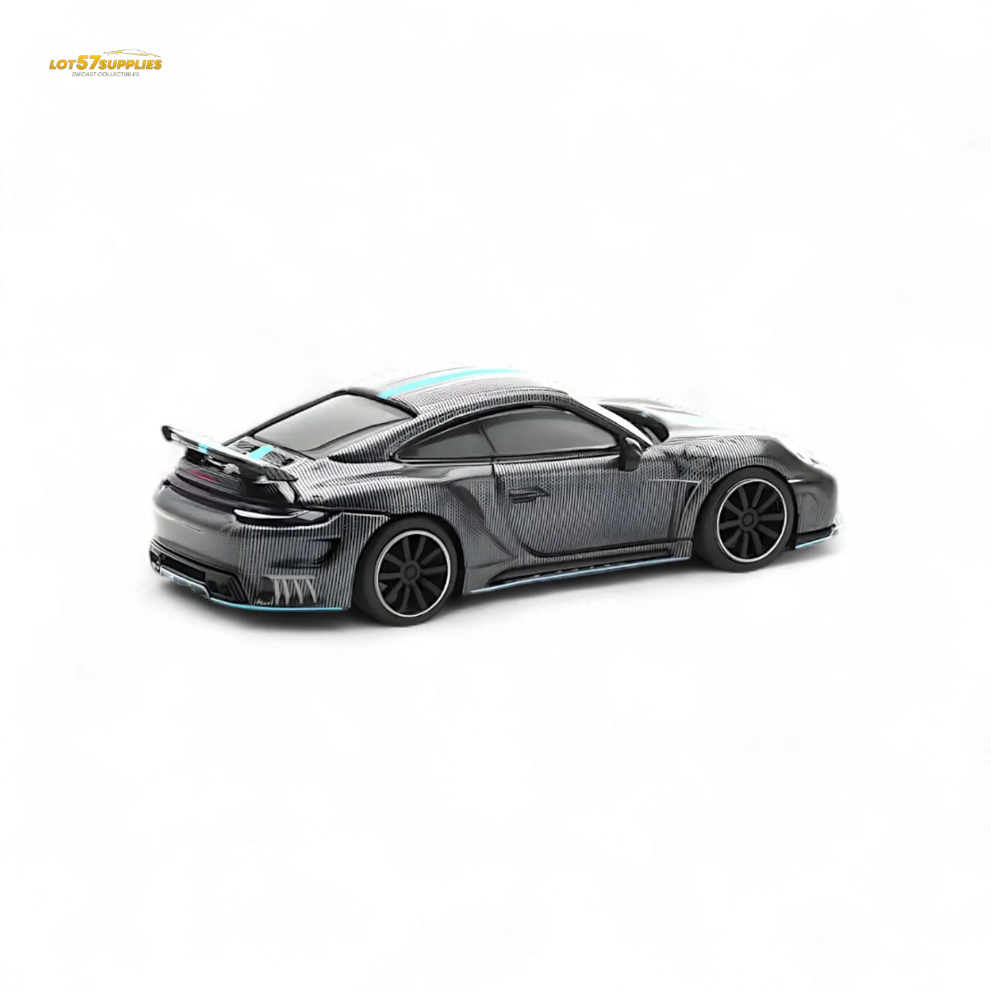 PopRace Porsche 992 Stinger GTR Carbon Edition - Carbon Grey Blue Line 1:64 - ToylandEU